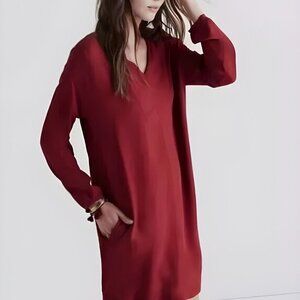 Madewell Deep Red Du Jour Three-Quarter Sleeve Tunic Dress